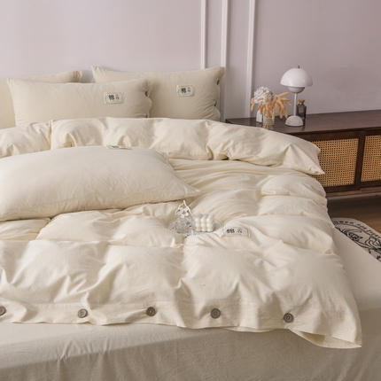 91家纺网 家纺一手货源 找家纺 巧格家纺 2024全棉水洗棉四件套纽扣款 米白