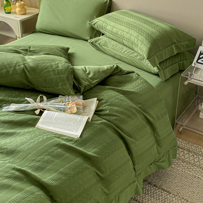 91家纺网 家纺一手货源 找家纺 启程家纺 2024新款全棉华夫格提花四件套 小豆芽-橄榄绿