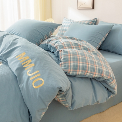 91家纺网 家纺一手货源 找家纺 寐眠 2024新款全棉水洗棉刺绣四件套 冰川苍蓝