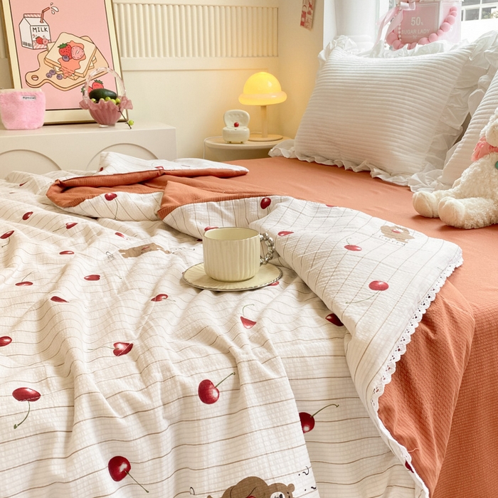 91家纺网 家纺一手货源 找家纺 慕澄家纺 2024新款时尚印花泡泡棉花边夏被夏凉被空调被 夏被-车厘子