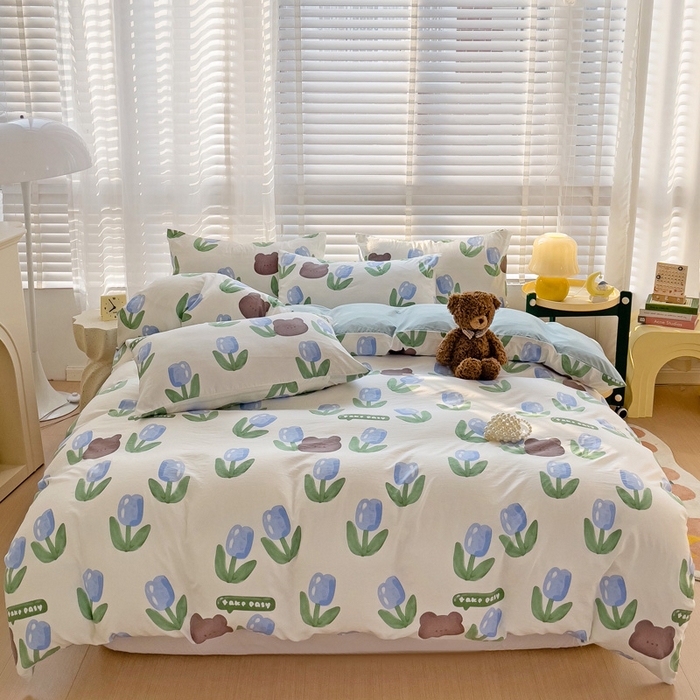 91家纺网 家纺一手货源 找家纺 纽缦家纺 2024水洗双层纱被套 蓝海玫瑰