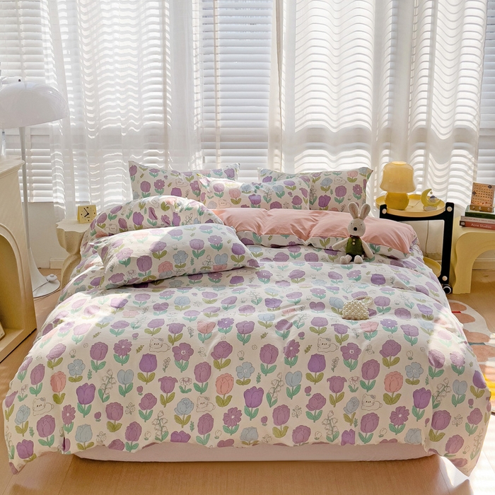 91家纺网 家纺一手货源 找家纺 纽缦家纺 2024水洗双层纱被套 素颜捧花