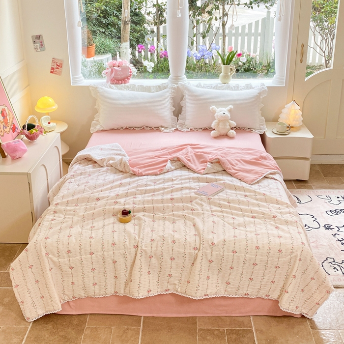 91家纺网 家纺一手货源 找家纺 慕澄家纺 2024新款时尚印花泡泡棉花边夏被夏凉被空调被 夏被-沐歌