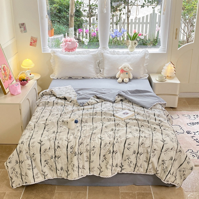 91家纺网 家纺一手货源 找家纺 慕澄家纺 2024新款时尚印花泡泡棉花边夏被夏凉被空调被 夏被-竹影