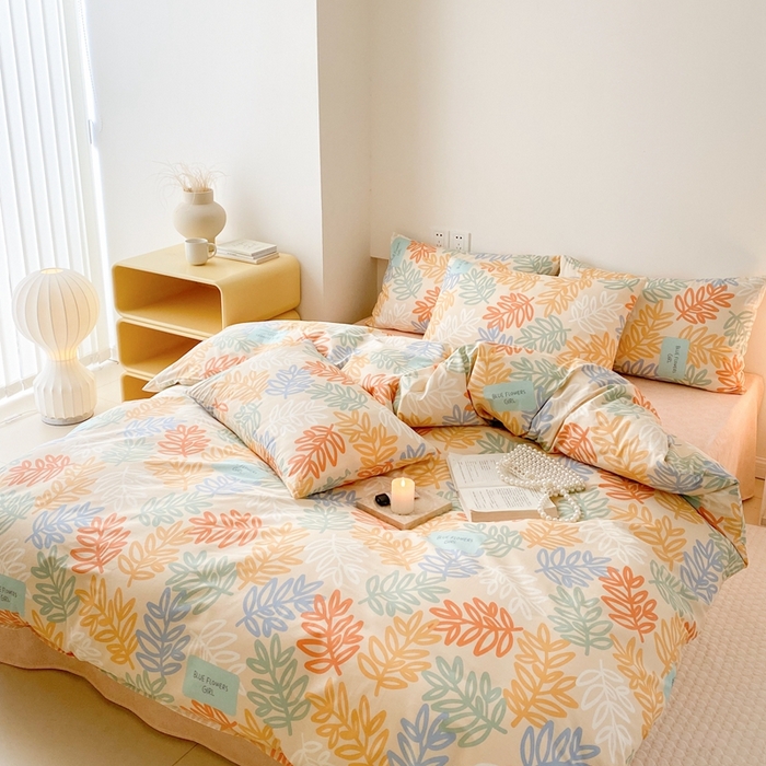 91家纺网 家纺一手货源 找家纺 川悦生活 2024爆款13372全棉卡通小清新四件套三件套 米乐-橘