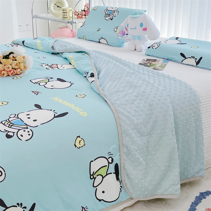 91家纺网 家纺一手货源 找家纺 米米儿家纺 2024新款A类针织棉凉豆豆夏被夏凉被空调被-三丽鸥系列 可爱帕恰狗-蓝