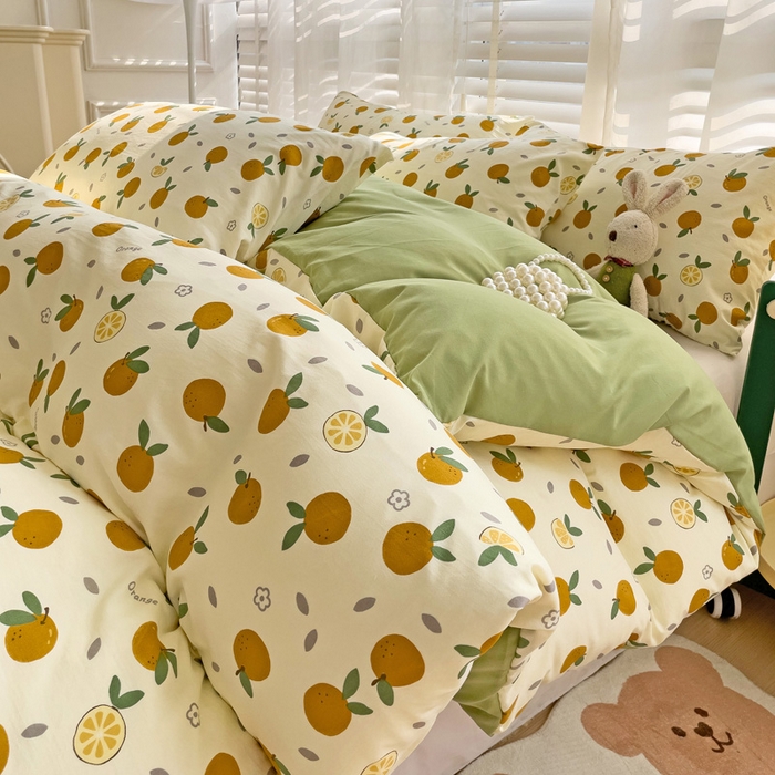 91家纺网 家纺一手货源 找家纺 纽缦家纺 2024水洗双层纱被套 小橘子