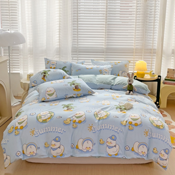 91家纺网 家纺一手货源 找家纺 纽缦家纺 2024水洗双层纱被套 蓝小鸭