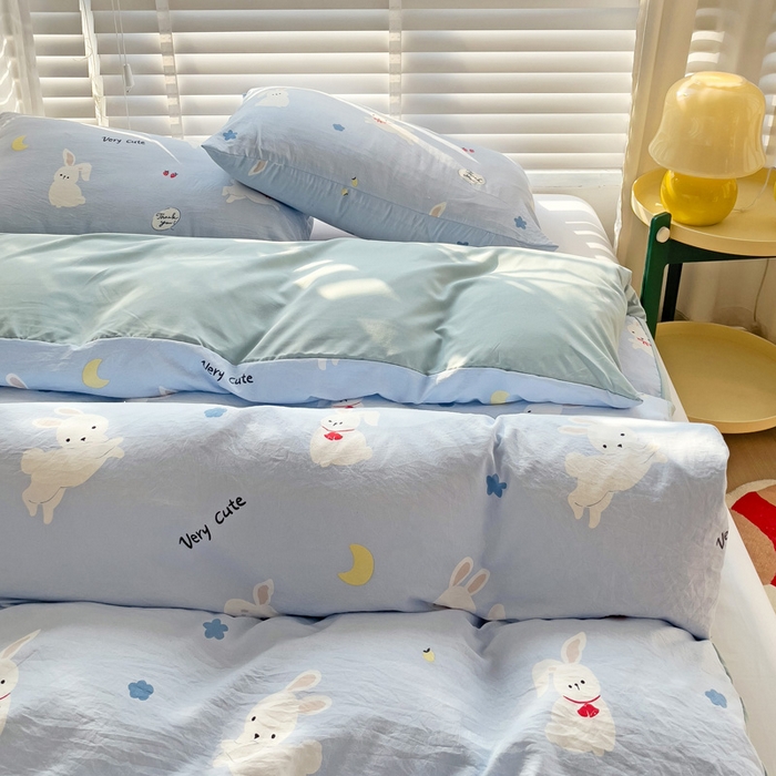 91家纺网 家纺一手货源 找家纺 纽缦家纺 2024水洗双层纱被套 嗨皮兔