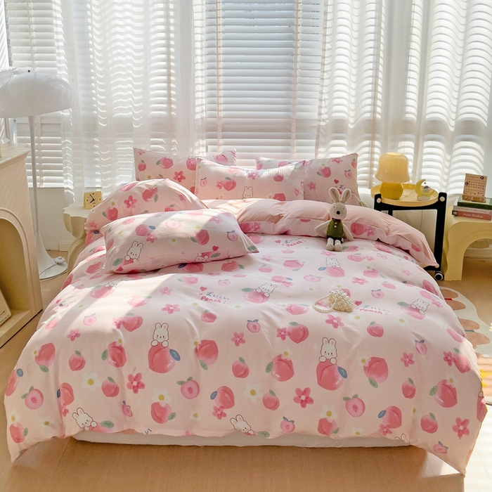 91家纺网 家纺一手货源 找家纺 纽缦家纺 2024水洗双层纱被套 桃你喜欢