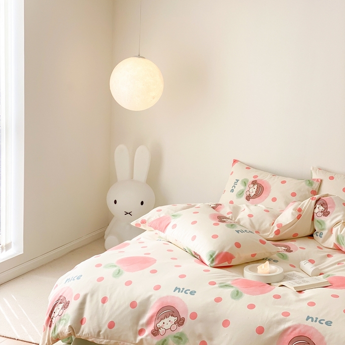 91家纺网 家纺一手货源 找家纺 川悦生活 2024爆款13372全棉卡通小清新四件套三件套 啵啵女孩