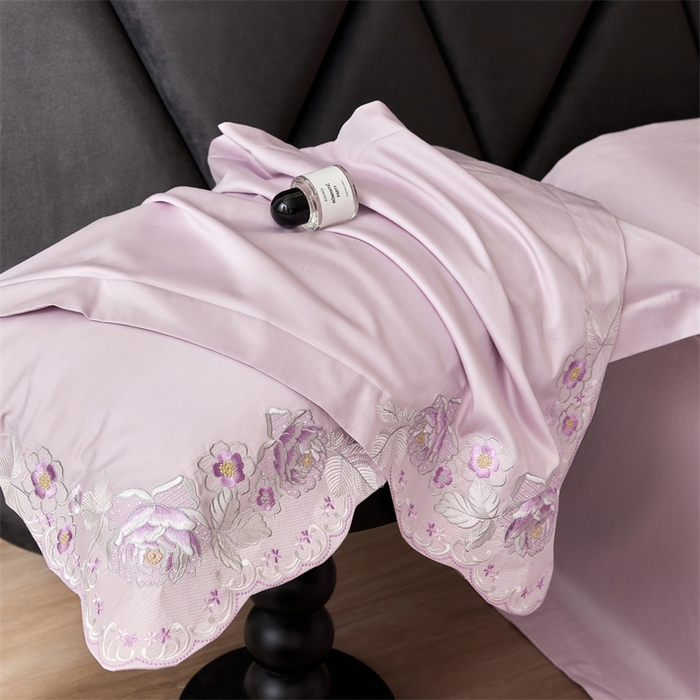 91家纺网 家纺一手货源 找家纺 宏羽纺2024新款高支高密全棉刺绣四件套 浪漫系列 浪漫 海葵紫