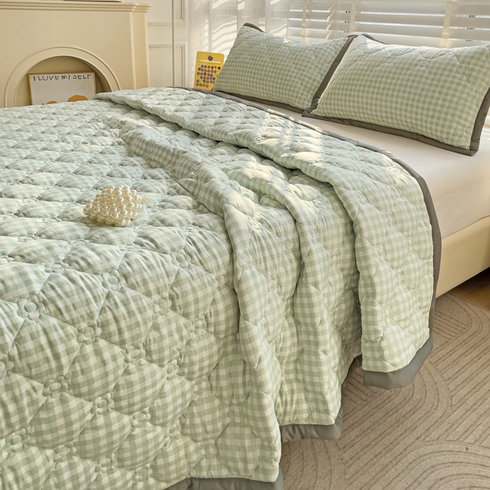 91家纺网 家纺一手货源 找家纺 纽缦家纺 2024纯色云朵棉加棉加厚床盖（床单） 小绿格