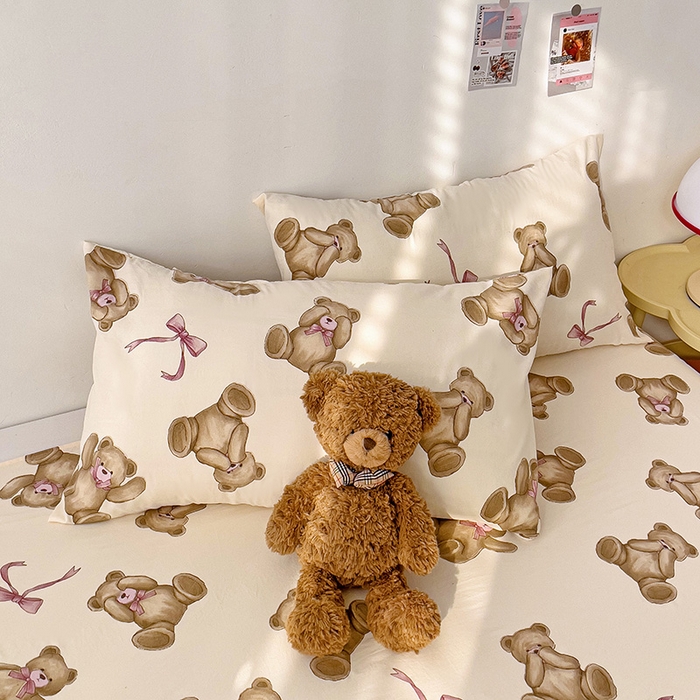 91家纺网 家纺一手货源 找家纺 纽缦家纺 2024水洗双层纱床单 童话小熊