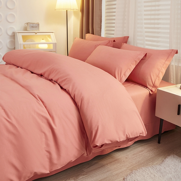 91家纺网 家纺一手货源 找家纺 丝涟家居 2025新款纯色亲肤棉磨毛四件套 蜜柚红