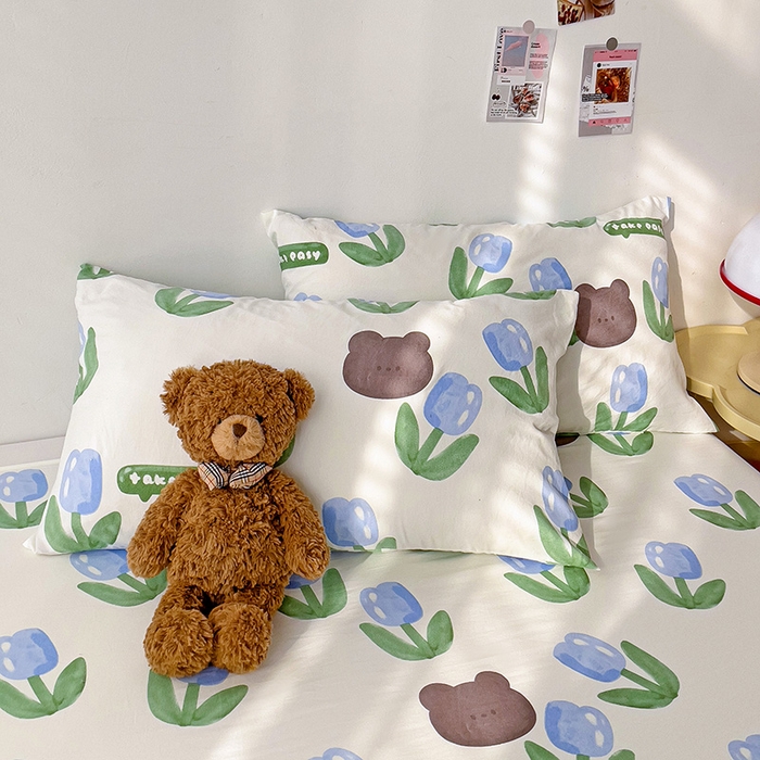 91家纺网 家纺一手货源 找家纺 纽缦家纺 2024水洗双层纱床单 蓝海玫瑰