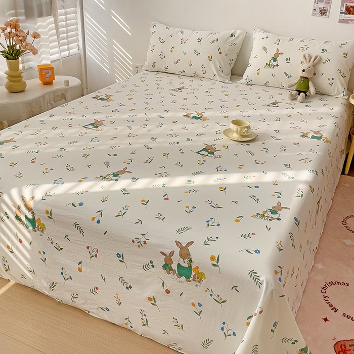 91家纺网 家纺一手货源 找家纺 纽缦家纺 2024水洗双层纱床单 小兔堡