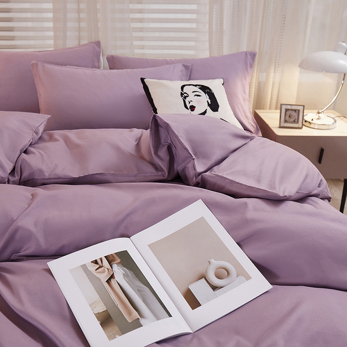 91家纺网 家纺一手货源 找家纺 丝涟家居 2025新款纯色亲肤棉磨毛四件套 优雅紫