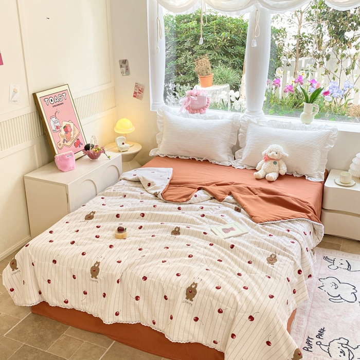 91家纺网 家纺一手货源 找家纺 慕澄家纺 2024新款时尚印花泡泡棉花边夏被夏凉被空调被 夏被-车厘子