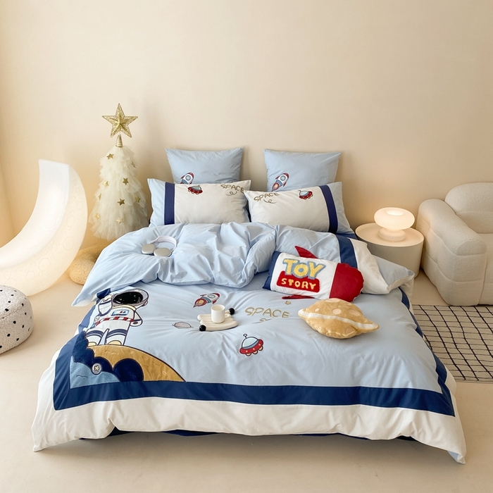 91家纺网 家纺一手货源 找家纺 （总）星野 2024新款加厚40s水洗棉刺绣四件套-星际之旅