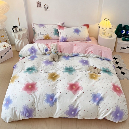 91家纺网 家纺一手货源 找家纺 （总）云锦家居 2024春夏新款13070纯棉印花吊边款一字绣四件套