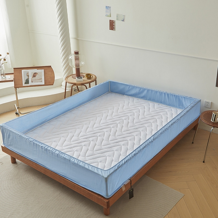 91家纺网 家纺一手货源 找家纺 3C 2024新款全棉双层纱大豆床笠 氧气蓝