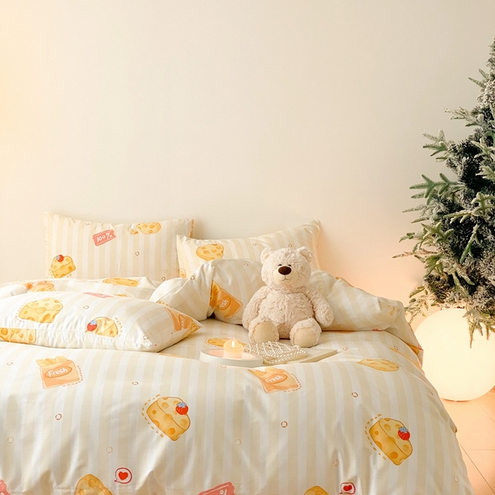 91家纺网 家纺一手货源 找家纺 川悦生活 2024爆款13372全棉卡通小清新四件套三件套 奶小酪