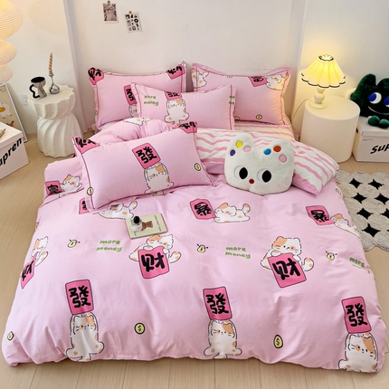 91家纺网 家纺一手货源 找家纺 （总）云锦家居 2024春夏新款13070纯棉印花吊边款一字绣四件套