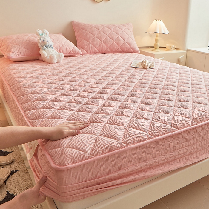 91家纺网 家纺一手货源 找家纺 多谷家纺 2024新款针织提花大豆夹棉床笠 可可粉