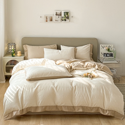 启程家纺 2024新款全棉华夫格提花四件套 小豆芽-白咖