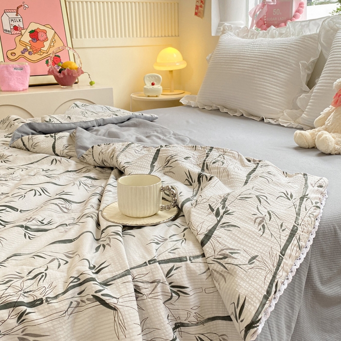 91家纺网 家纺一手货源 找家纺 慕澄家纺 2024新款时尚印花泡泡棉花边夏被夏凉被空调被 夏被-竹影