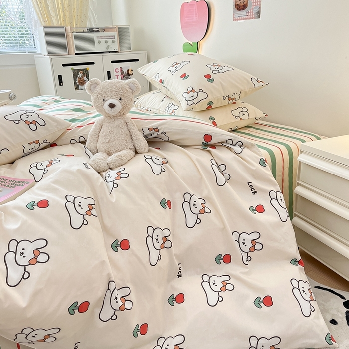 91家纺网 家纺一手货源 找家纺 川悦生活 2024爆款13372全棉卡通小清新四件套三件套 兔了个兔