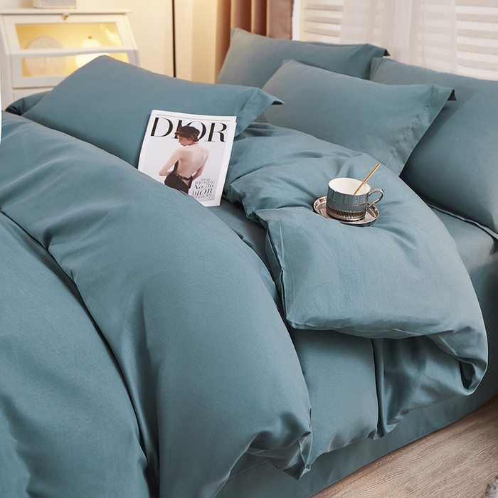 91家纺网 家纺一手货源 找家纺 丝涟家居 2025新款纯色亲肤棉磨毛四件套 石墨蓝