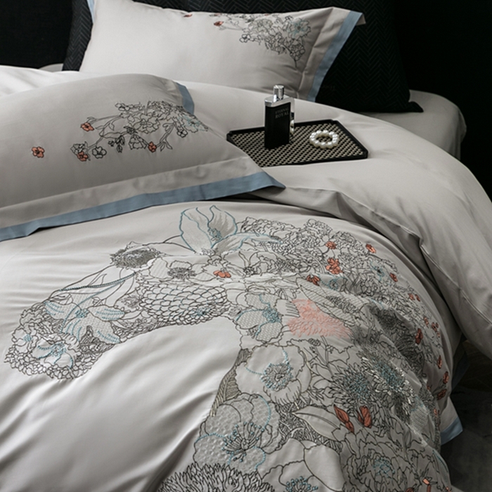 91家纺网 家纺一手货源 找家纺 （总）云胡 2024新款50s双股长绒棉 精工刺绣 宽边工艺四件套