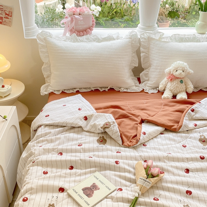 91家纺网 家纺一手货源 找家纺 慕澄家纺 2024新款时尚印花泡泡棉花边夏被夏凉被空调被 夏被-车厘子