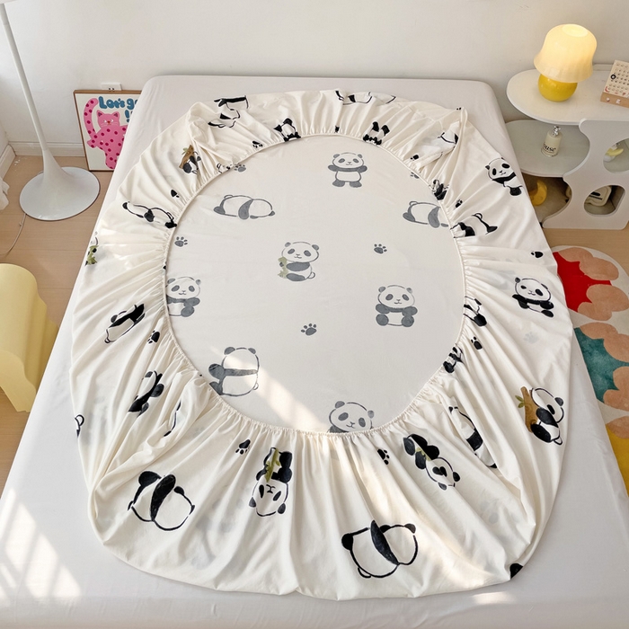 91家纺网 家纺一手货源 找家纺 纽缦家纺 2024水洗双层纱单床笠 小熊猫