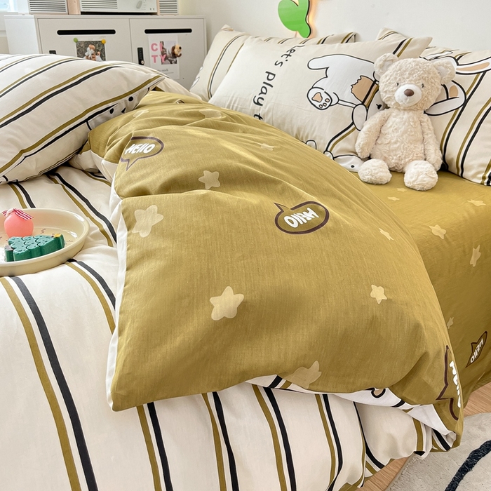 91家纺网 家纺一手货源 找家纺 川悦生活 2024爆款13372全棉卡通小清新四件套三件套 快乐跳舞