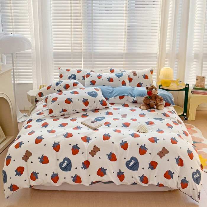 91家纺网 家纺一手货源 找家纺 纽缦家纺 2024水洗双层纱被套 莓天开心