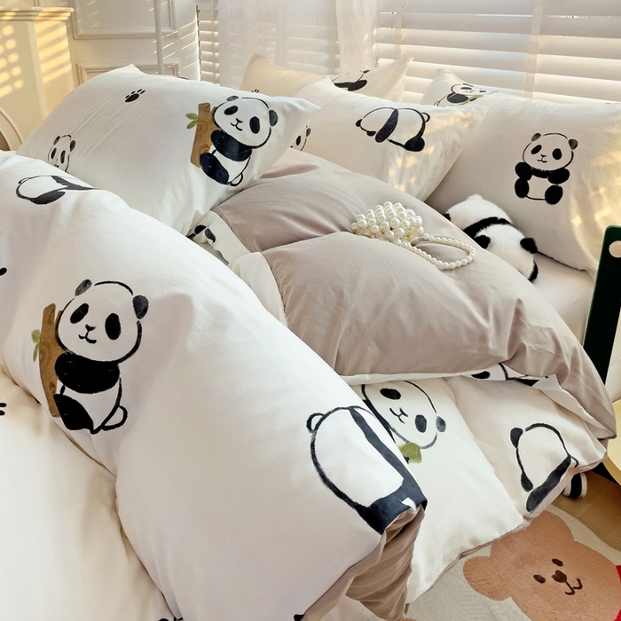 91家纺网 家纺一手货源 找家纺 纽缦家纺 2024水洗双层纱被套 小熊猫