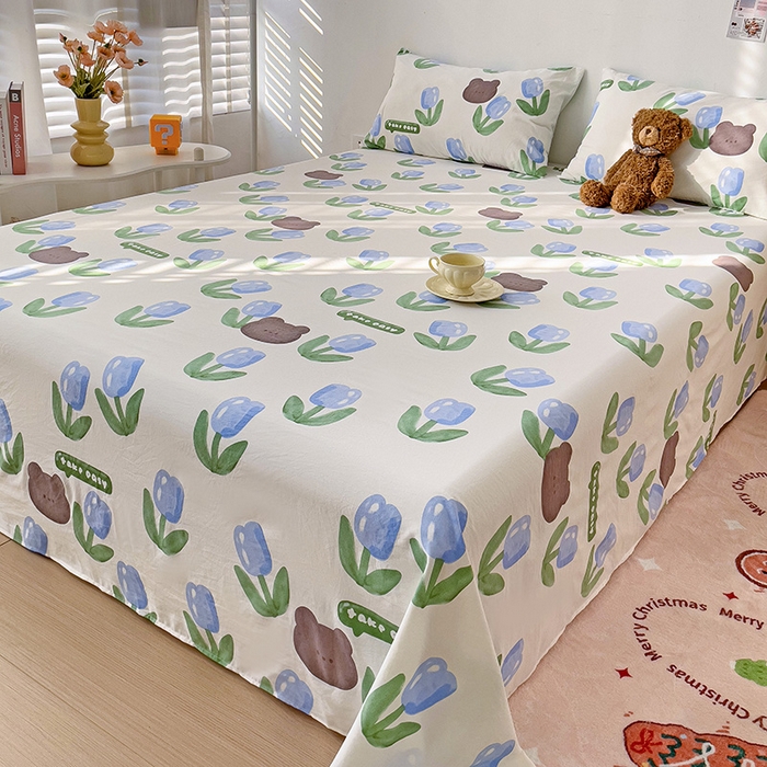 91家纺网 家纺一手货源 找家纺 纽缦家纺 2024水洗双层纱床单 蓝海玫瑰