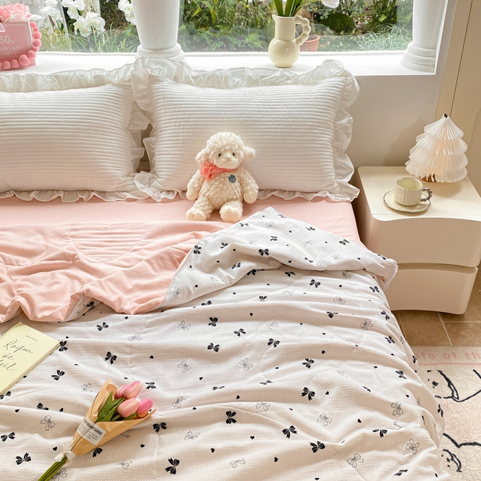 91家纺网 家纺一手货源 找家纺 慕澄家纺 2024新款时尚印花泡泡棉花边夏被夏凉被空调被 夏被-蝴蝶结