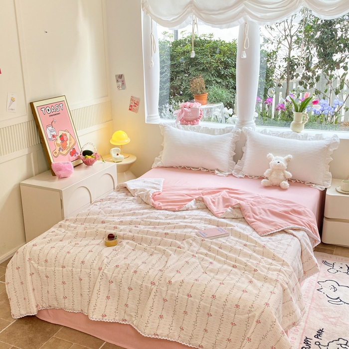 91家纺网 家纺一手货源 找家纺 慕澄家纺 2024新款时尚印花泡泡棉花边夏被夏凉被空调被 夏被-沐歌