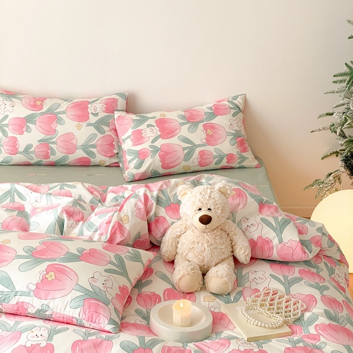 91家纺网 家纺一手货源 找家纺 川悦生活 2024爆款13372全棉卡通小清新四件套三件套 萌萌语