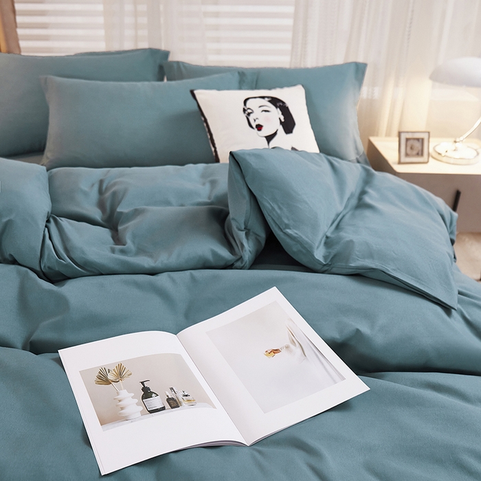 91家纺网 家纺一手货源 找家纺 丝涟家居 2025新款纯色亲肤棉磨毛四件套 石墨蓝