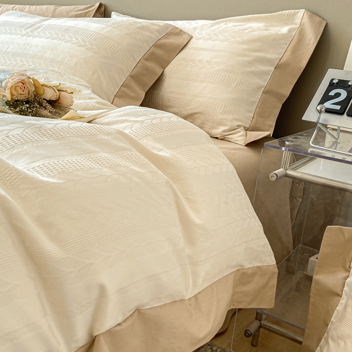 91家纺网 家纺一手货源 找家纺 启程家纺 2024新款全棉华夫格提花四件套 小豆芽-白咖