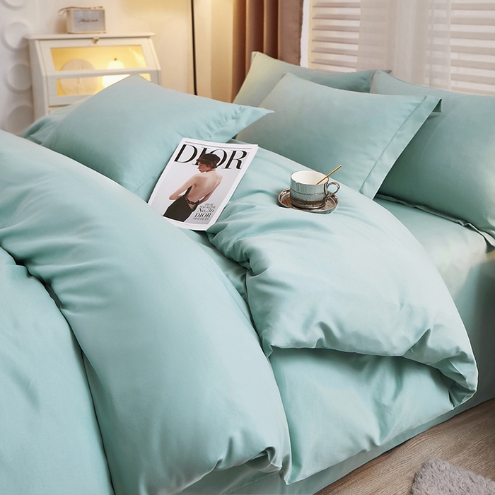 91家纺网 家纺一手货源 找家纺 丝涟家居 2025新款纯色亲肤棉磨毛四件套 薄荷绿