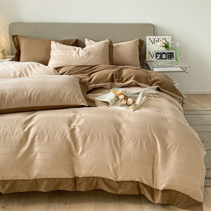 91家纺网 家纺一手货源 找家纺 启程家纺 2024新款全棉华夫格提花四件套 小豆芽-奶咖