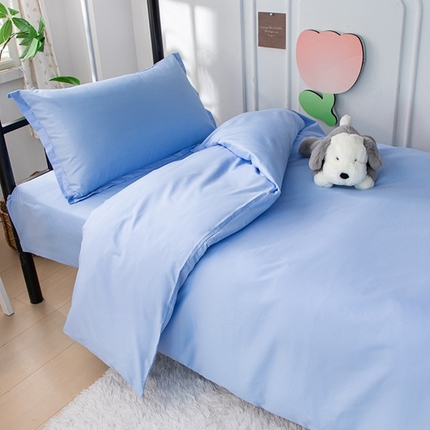 91家纺网 家纺一手货源 找家纺 纯棉纯色13372学生三件套寝室全棉宿舍床套件上下铺床品套装 浅蓝