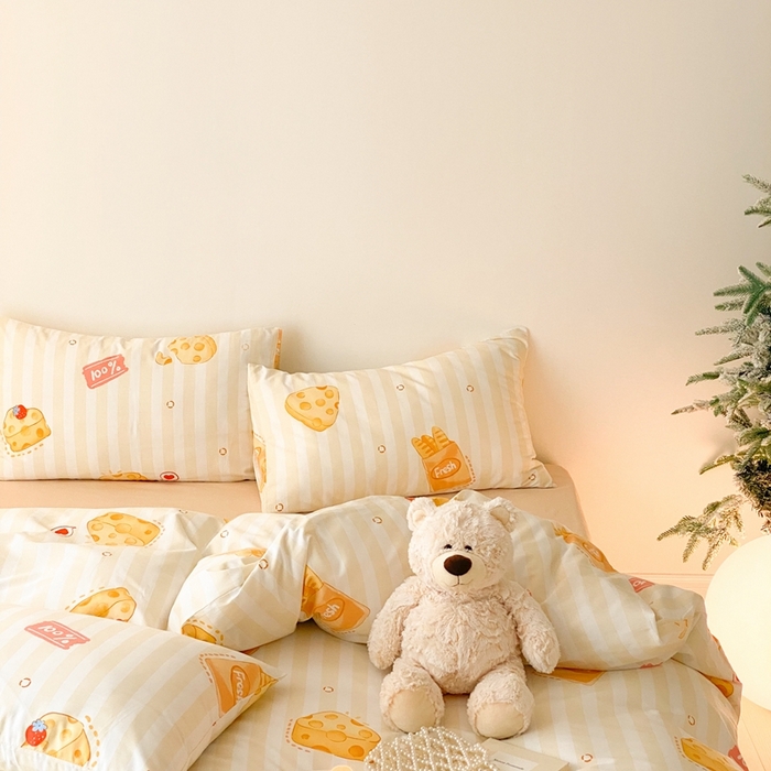 91家纺网 家纺一手货源 找家纺 川悦生活 2024爆款13372全棉卡通小清新四件套三件套 奶小酪