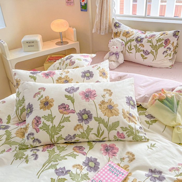 91家纺网 家纺一手货源 找家纺 川悦生活 2024爆款13372全棉卡通小清新四件套三件套 春野田园